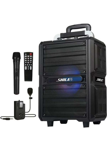 Shile SL-2017 50 Watt Taşınabilir Seyyar Aktif Amfi Hoparlör Kablosuz El + Yaka Mikrofonlu Usb+Sd+Bt Kumandalı