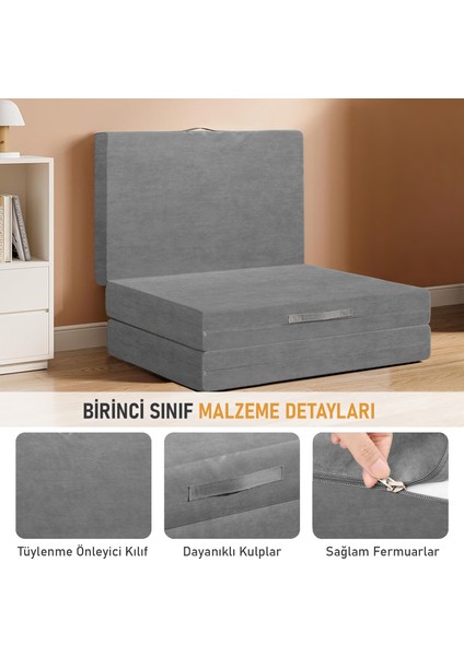 Katlanır Yatak, Kamp Yatağı, Taşınabilir Misafir Yer Yatağı, 22 Dens 190X75X10 cm - Gri