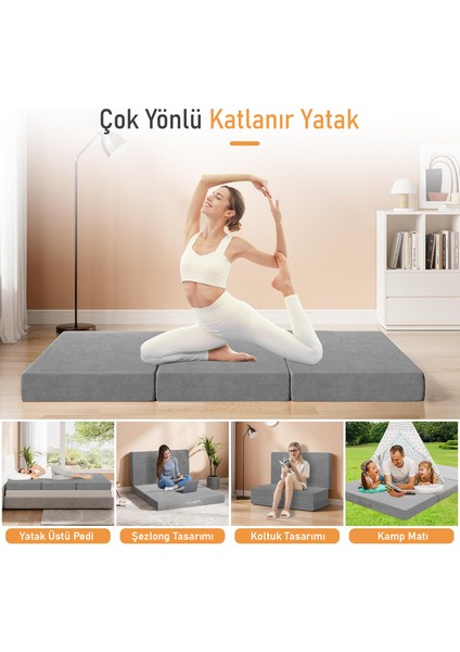 Katlanır Yatak, Kamp Yatağı, Taşınabilir Misafir Yer Yatağı, 22 Dens 190X75X10 cm - Gri