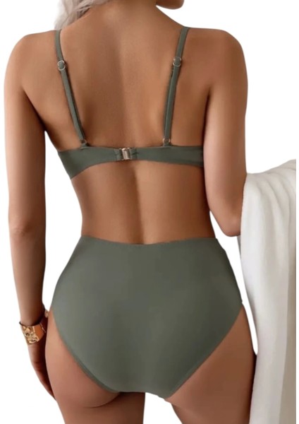 Jessica Düz Renk Bikini Seti Yüksek Esneklik Dantel Tasarım Yüksek Bel fırsatları