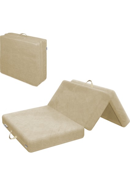 Katlanır Yatak, Kamp Yatağı, Çocuk Yatağı, Taşınabilir Yer Yatağı 22 Dens - 155X65X10 cm - Bej
