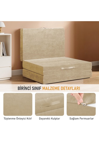 Katlanır Yatak, Kamp Yatağı, Çocuk Yatağı, Taşınabilir Yer Yatağı 22 Dens - 155X65X10 cm - Bej fırsatları