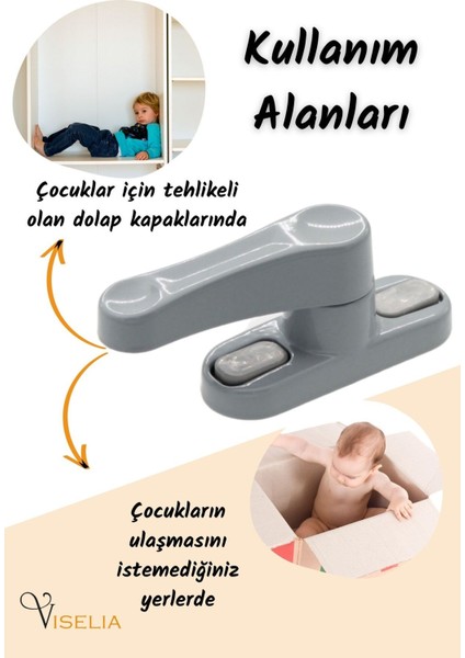 Gri Pencere Emniyet Kilidi 6 Adet Çocuk Hırsız Kilidi Çekmeli Metal Kilit