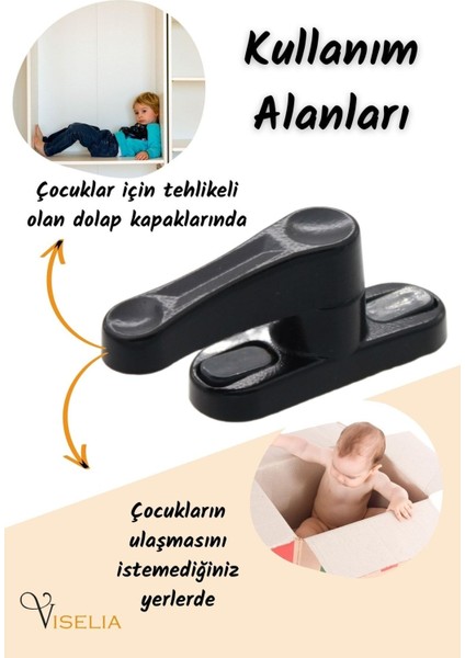 Siyah Pencere Emniyet Kilidi Çocuk Hırsız Kilidi Çekmeli Metal Kilit