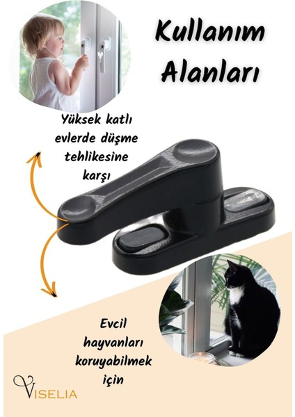 Siyah Pencere Emniyet Kilidi Çocuk Hırsız Kilidi Çekmeli Metal Kilit