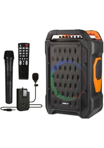 Shile Sl-10 120 Watt Taşınabilir Seyyar Amfi Hoparlör Kablosuz 1 El + 1 Yaka Mikrofonlu Kumandalı Usb+Sd+Bt