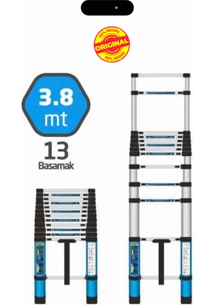 Alüminyum Teleskopik Merdiven 380 cm 13 Basamak ( Original )