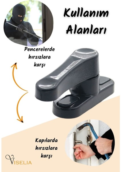 Antrasit Pencere Emniyet Kilidi 4 Adet Çocuk Hırsız Kilidi Çekmeli Metal Kilit