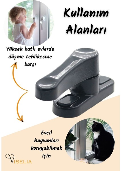 Antrasit Pencere Emniyet Kilidi 4 Adet Çocuk Hırsız Kilidi Çekmeli Metal Kilit