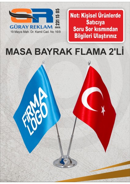 Masa Bayrak Flama 2'li Masa Flama Bayrak