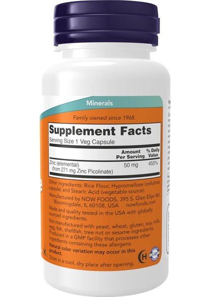 Zinc Picolinate 50 mg 120 Veg Caps Çinko Pikolinat Mineral Güçlü Immune