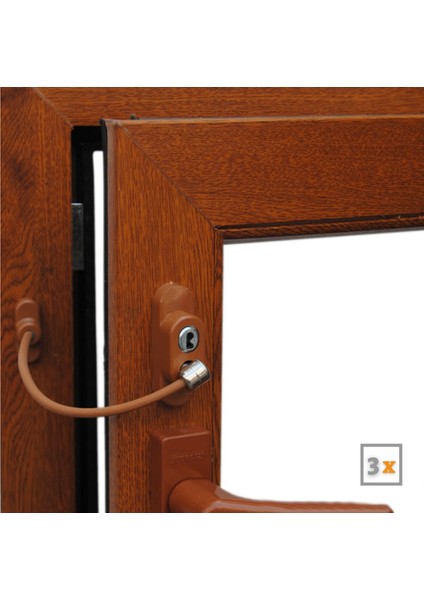 Açık Kahve Pencere Kilidi 3 Adet Halatlı Çocuk Güvenlik Emniyet Hırsız Kapı Bebek Kilidi