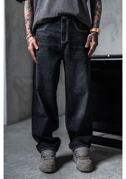 Füme Erkek Baggy Kot Pantolon Bol Paça