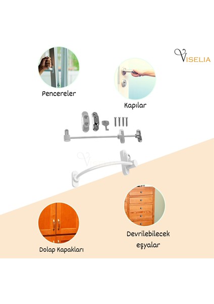 Pencere Emniyet Kilidi Çocuk Kilidi Halatlı Pvc 10 Adet indirimleri