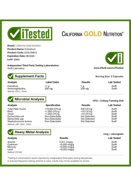 Colostrum With 20% Igg Immunog.Lobulins fırsatları