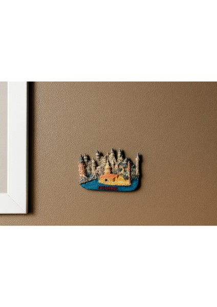 Vintage Istanbul Simgeleri 3 Boyutlu El Boyaması Dekoratif Duvar Süsü Pano – Küçük Boy