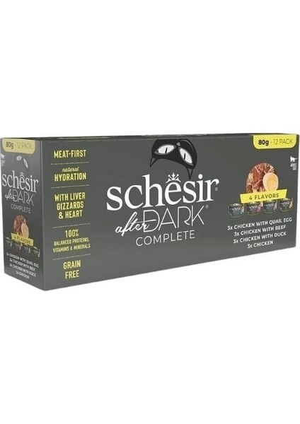 Schesir After Dark Et Suyunda Karışık Lezzetler Yetişkin Konserve Kedi Maması 12 Adet 80 gr