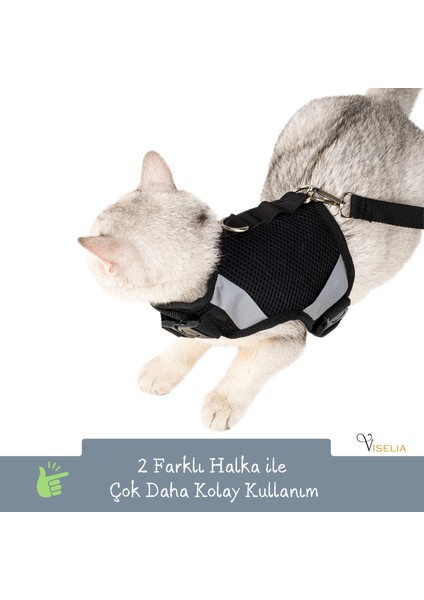 Kedi Tasması Göğüs Boyun Tasma Seti Sevk Kayışlı Terletmeyen Nefes Alan Reflektörlü Tasma Siyah M modelleri