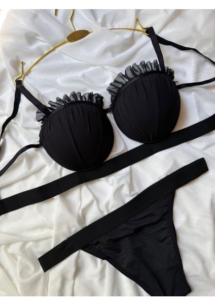 Dolgulu B Kap Dantelli Midye Kap Sütyen & Külot Takımı