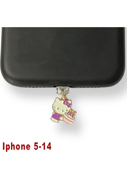 Iphone 5-14 Çelik Takı Figürlü Telefon Şarj Portu Toz Tıpası Toz Tıkacı Charm IPGL9034