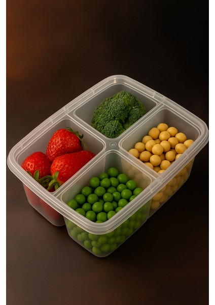 1 LT 4 Bölmeli Derin Dondurucu Dikdörtgen Saklama Kabı 10'lu Set Buzluk Mikrodalga Gıda Saklama Kabı