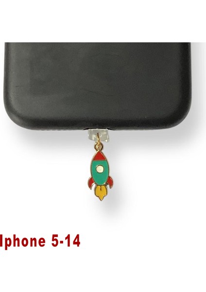 Iphone 5-14 Çelik Takı Figürlü Telefon Şarj Portu Toz Tıpası Toz Tıkacı Charm IPGL9024