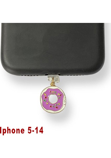 Iphone 5-14 Çelik Takı Figürlü Telefon Şarj Portu Toz Tıpası Toz Tıkacı Charm IPGL9015
