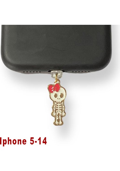 Iphone 5-14 Çelik Takı Figürlü Telefon Şarj Portu Toz Tıpası Toz Tıkacı Charm IPGL9019