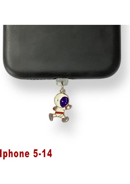 Iphone 5-14 Çelik Takı Figürlü Telefon Şarj Portu Toz Tıpası Toz Tıkacı Charm IPGL9002