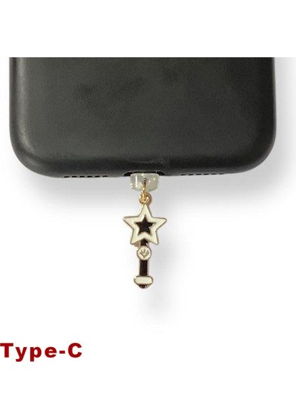 Type-C Çelik Takı Figürlü Telefon Şarj Portu Toz Tıpası Toz Tıkacı Charm IPGL9118