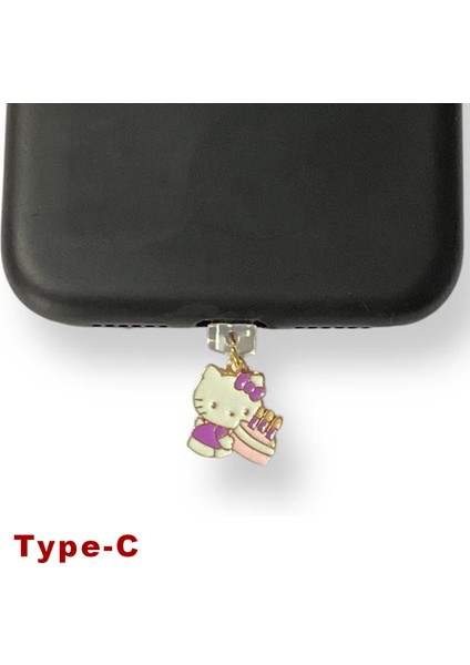 Type-C Çelik Takı Figürlü Telefon Şarj Portu Toz Tıpası Toz Tıkacı Charm IPGL9134