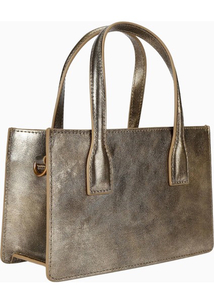 Mini Bond Bronz Deri Çanta Ayarlanabilir Askılı ve Taş Detaylı