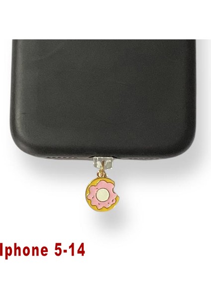 Iphone 5-14 Çelik Takı Figürlü Telefon Şarj Portu Toz Tıpası Toz Tıkacı Charm IPGL9012