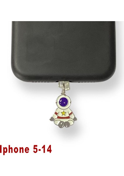 Iphone 5-14 Çelik Takı Figürlü Telefon Şarj Portu Toz Tıpası Toz Tıkacı Charm IPGL9023