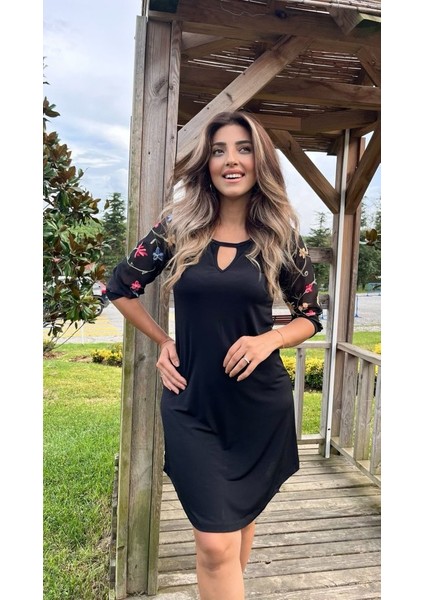 Kadın Fakir Kol Bisiklet Yaka Çiçek Desen Sandy Salaş Kısa Elbise fiyatları