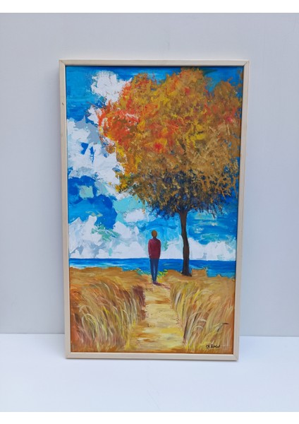 Orjinal Yağlı Boya Tablo Dokulu Kabartmalı Ahşap Çerçeveli Ressam El Emeği Tuyb Sanat Eseri 50X85CM