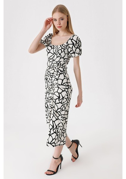 2396 Yırtmaçlı Yazlık Örme Elbise - D. Siyah