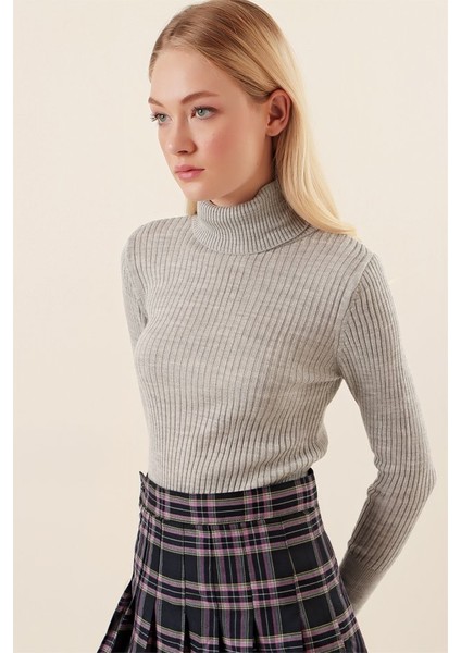 10311 Balıkçı Yaka Triko Kazak - Gri fırsatları