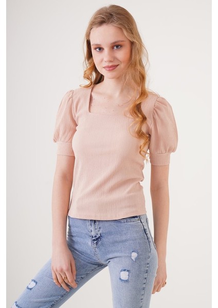 0409 Kare Yaka Örme Bluz - Bisküvi fiyatları