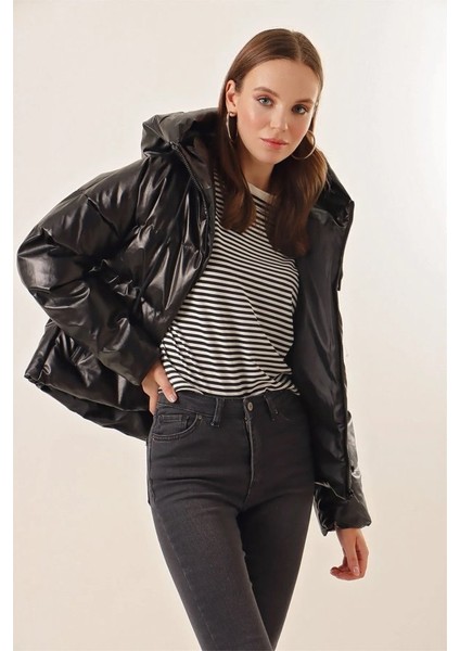 5114 Oversize Deri Mont - Siyah modelleri