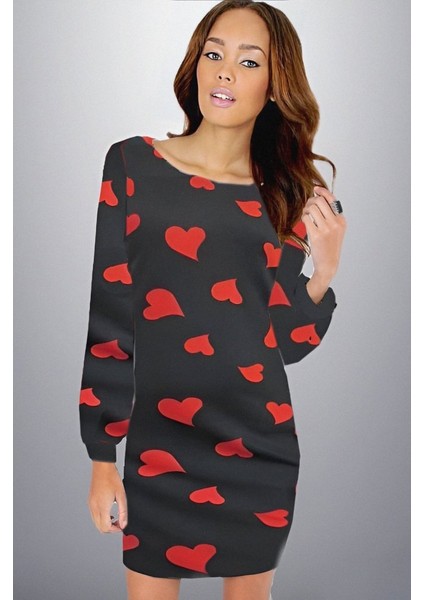 Kadın Uzun Kollu Bisiklet Yaka Dalgıç Mini Boy Elbise