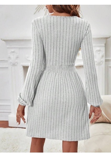 Kadın Uzun Kollu Bisiklet Yaka Beli Lastikli Şardonlu Kaşkorse Mini Elbise fırsatları