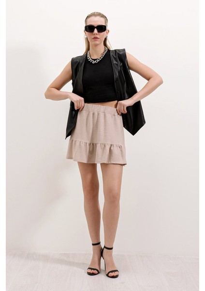 1884 Örme Mini Etek - Bej