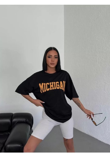 Unisex Bisiklet Yaka Baskılı Oversize T-Shirt - Beyaz fırsatları