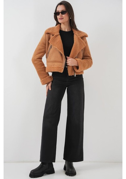 5155 Kruvaze Yaka Suni Kürklü Deri Mont - A.kahve fiyatları