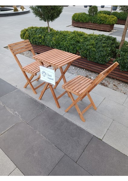 Ahşap Balkon Bahçe Mutfak Katlanır Masa Sandalye Takımı 3 Lü Bistro Set Dış Cephe Koruma Vernikli fiyatları