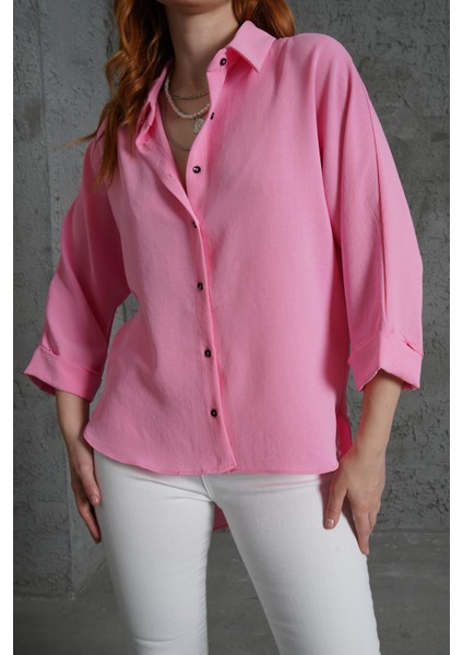 Kol Katlama Detaylı Pembe Gömlek fırsatları