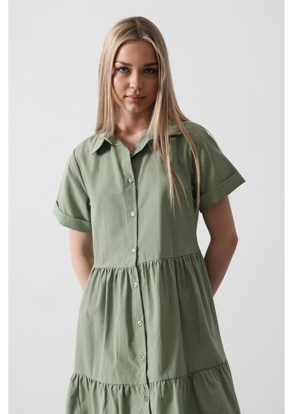 Kısa Kol Düğmeli Elbise - Haki fırsatları