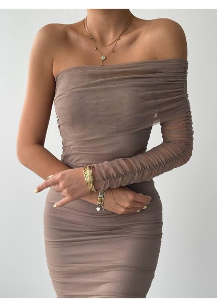 Polack Tek Omuz Tül Elbise