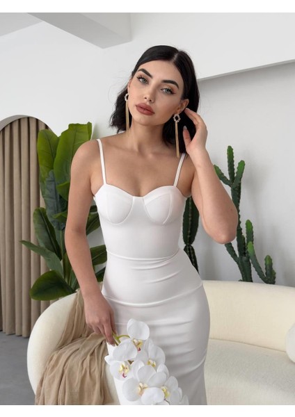 Dominic Eteği Büzgülü Midi Boy Elbise